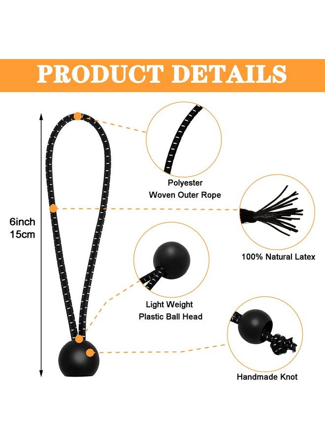 Cerpourt 50 Pack 6 Inch Bungee Cords，Bungee Balls, Bungee Cords with Balls,Elastic String Ties for Camping, Tents, Tarp, Canopy Shelter, Wall Pipe,Holding Wire and UV Resistant,Tarp tie Down  - Image 2