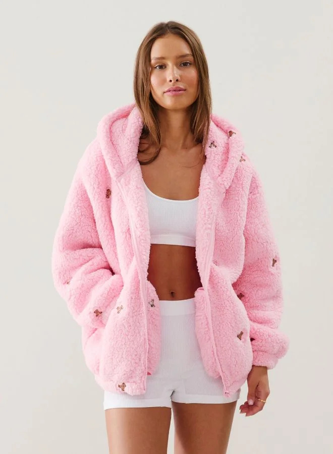 UNDIZ Fleece jacket with teddy bear embroidery