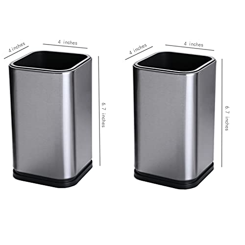 WSKC 2PC Stainless Steel Kitchen Utensil Holder Caddy, Square Utensil Organizer, 4L X 4W X 6.7H - Image 2