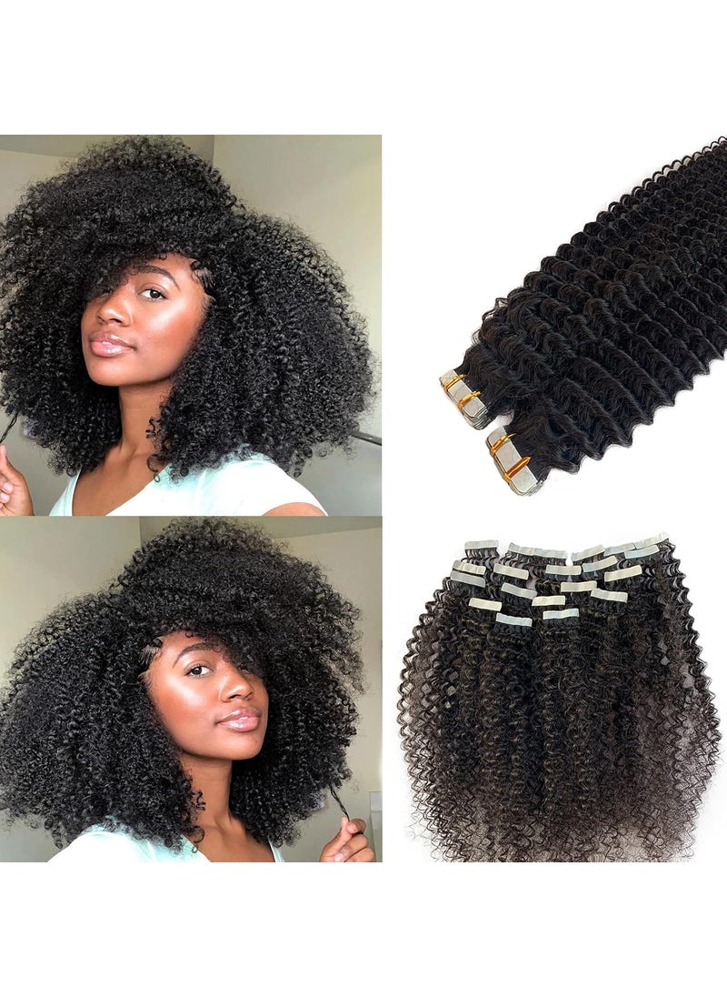 Licoville - Tape in Hair Extensions Human Hair Kinky Curly 22 Inch Natural Black Kinky Curly Tape ins for Black Women Seamless Skin Weft PU Kinky Curly Tape in Human Hair Extensions 50grams 20pcs - Image 1