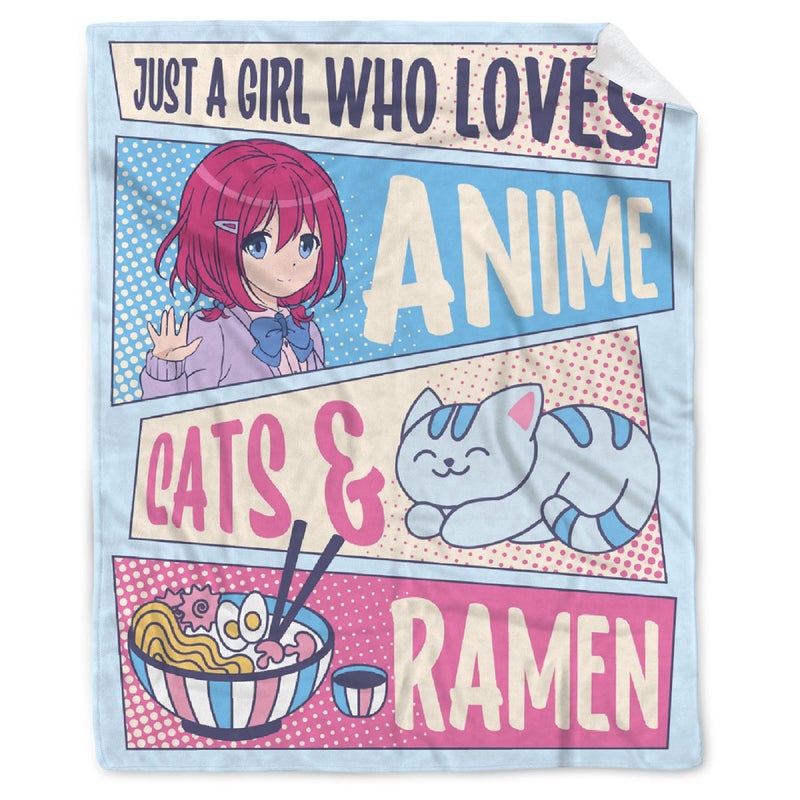 AIBILEEN Just A Girl Anime Blanket Kawaii Decor Cats Ramen Luxurious Cozy 40X50 Inch KidsChild - Image 2