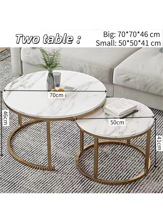 مجموعات طاولة القهوة لتناول الطعام ، 2 طاولات نهاية مع إطار معدني وساقين ، طاولة شاي أريكة مستديرة من الرخام الزائف تعشيش طاولة مركز المكتب الجانبي الحديث لغرفة المعيشة للمكتب المنزلي (أبيض ، CJ022) - Image 4