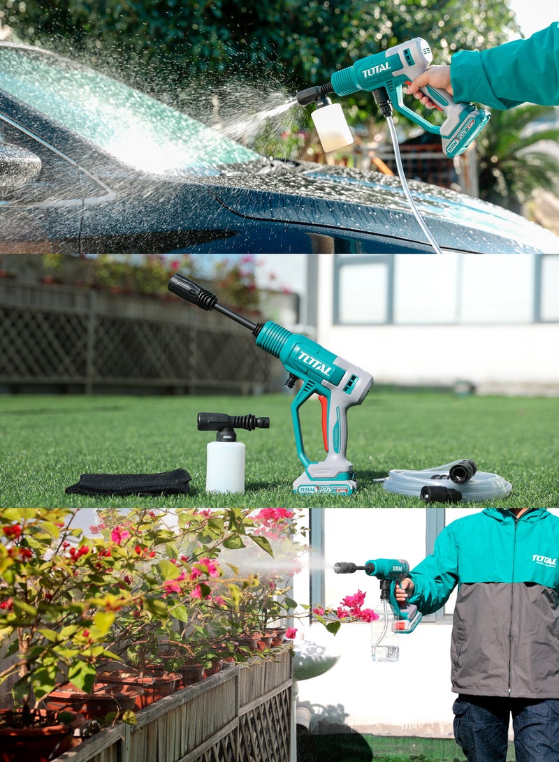 توتال غسالة ضغط محمولة لاسلكية من توتال 20 فولت (24.8 بار) - غسالة ضغط ذاتية الشفط مزودة بخرطوم طوله 6 أمتار، ومسدس رش ثنائي الوضع، وجهاز إنتاج رغوة سعة 300 مل، وبطارية 2.0 أمبير/ساعة وشاحن - TPWLI20362 - Image 3