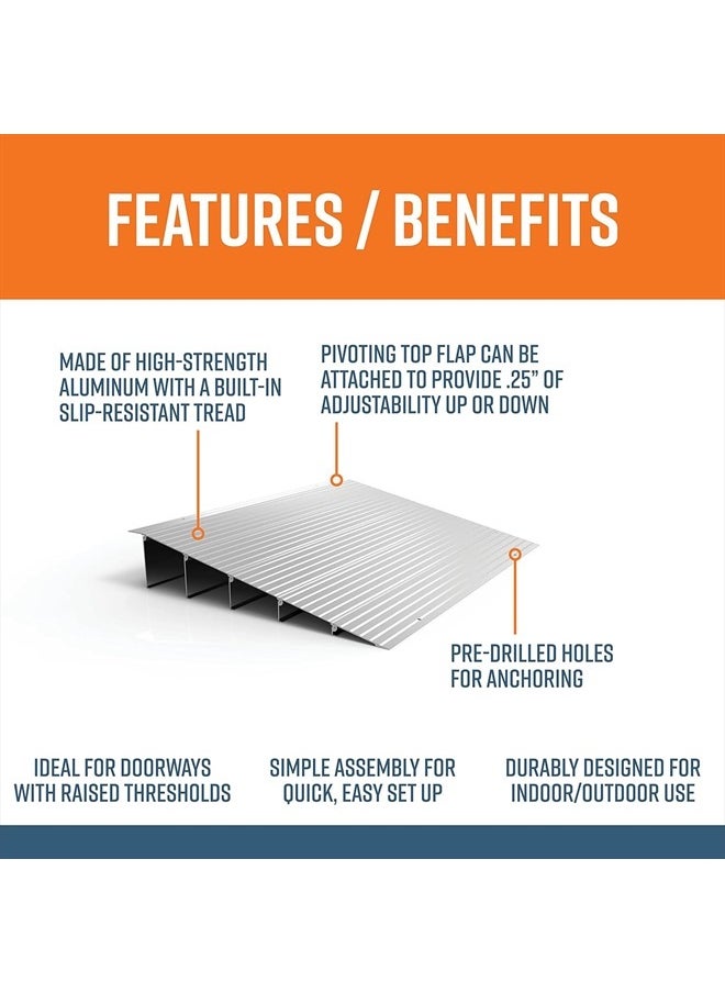 EZ-ACCESS - TRANSITIONS 5 Inch Portable Self Supporting Aluminum Modular Entry Threshold Ramp Ideal for Doorways and Raised Landings - Image 1