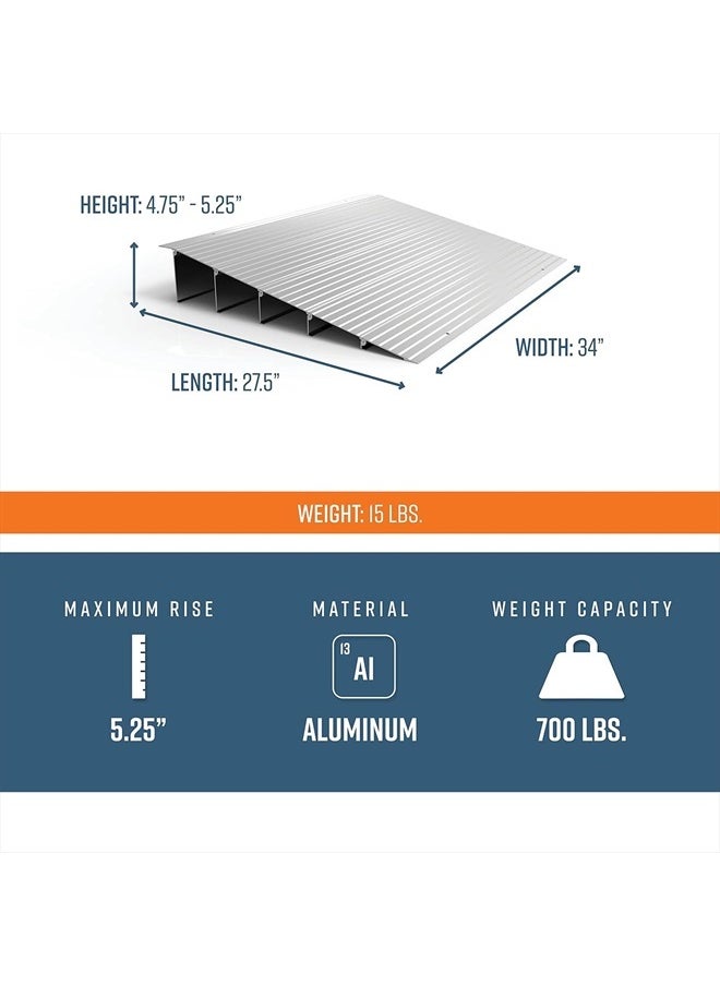 EZ-ACCESS - TRANSITIONS 5 Inch Portable Self Supporting Aluminum Modular Entry Threshold Ramp Ideal for Doorways and Raised Landings - Image 1