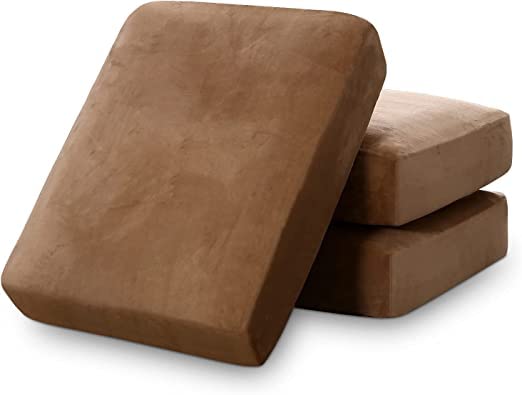 NAMAN ARTS Sofa Foam Cushions in Velvet with Zip Cover Pack of 3 Bronze - Image 1