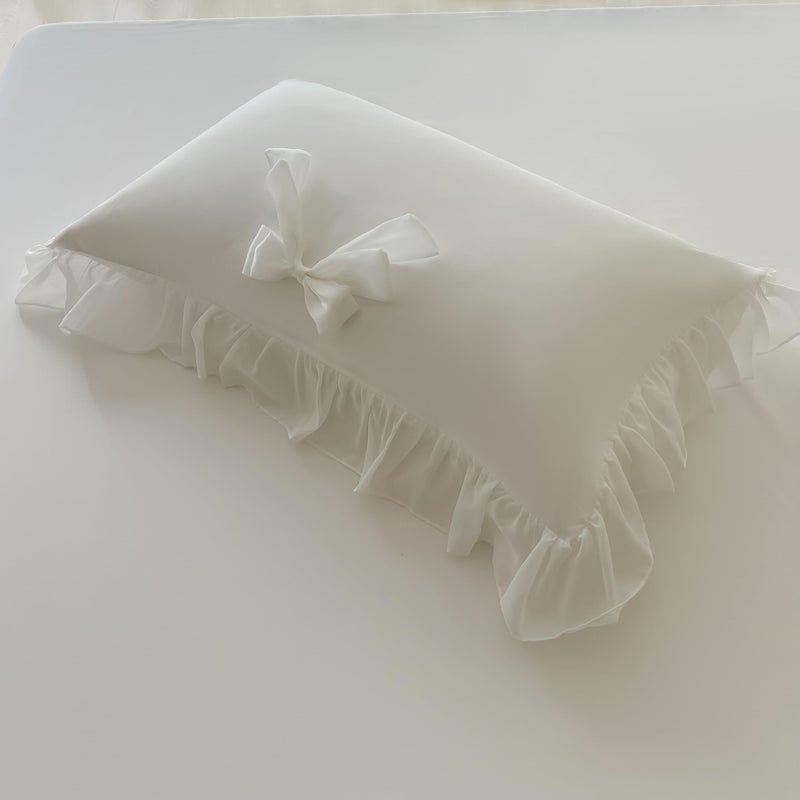 SOUKECHY Girls Lace Bedding,Full Comforter Cover Set, Chic Ruffled Duvet Cover with Lovely Bow,Princess Style 1 Duvet Cover with 2 Pillowcases, No Comforter-White,Full Size - Image 4