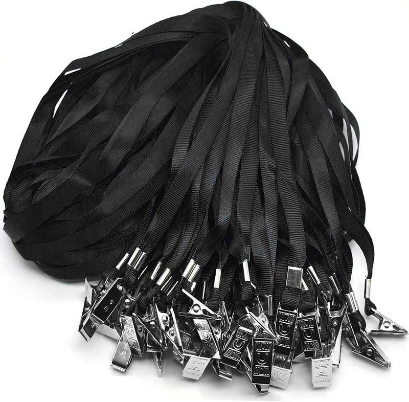 Beebel Black Lanyards 100 Pack Nylon Flat Badge Lanyard Bulldog Clip for Id Badge Name Tags - Image 1