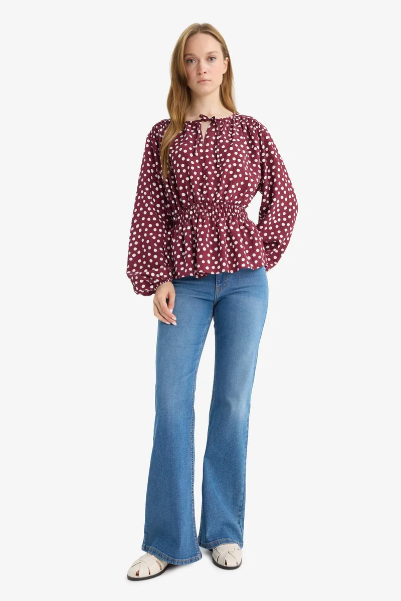 ديفاكتو Regular Fit Crew Neck Long Sleeve Blouse