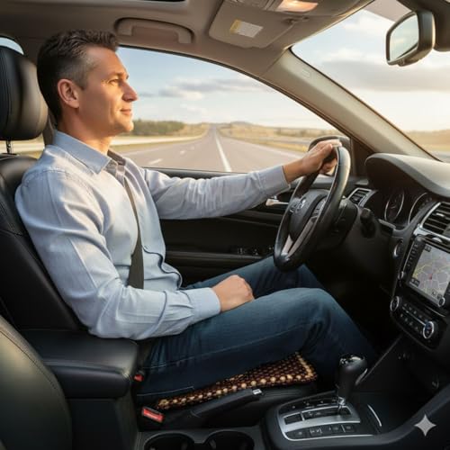 Neotea Wooden Bead Car Seat Cushion | Acupressure Beaded Seat Cover with Breathable Design | Cooling Comfort Pad for Car, Office Chair, Sofa, Truck & Van | Universal Fit | Multicolor | 1 Pc - Image 3