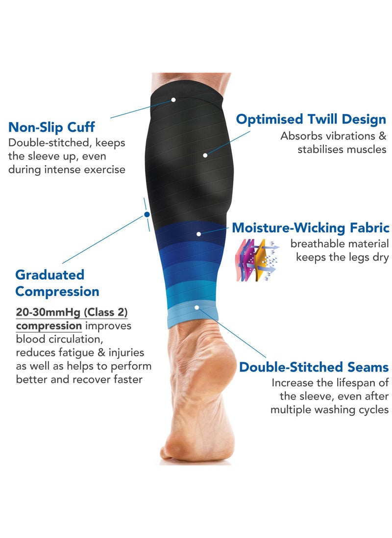 Sweet seven Calf Support Compression Sleeves (Pair) for Men, Women | Running, 20-30mmHg Class 2 | Shin Splints Relief, Muscle Pain, Cramps | L-XL, Black w/Blue  - Image 5