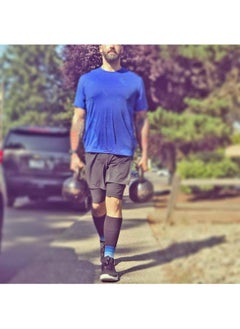 Sweet seven Calf Support Compression Sleeves (Pair) for Men, Women | Running, 20-30mmHg Class 2 | Shin Splints Relief, Muscle Pain, Cramps | L-XL, Black w/Blue  - Image 3