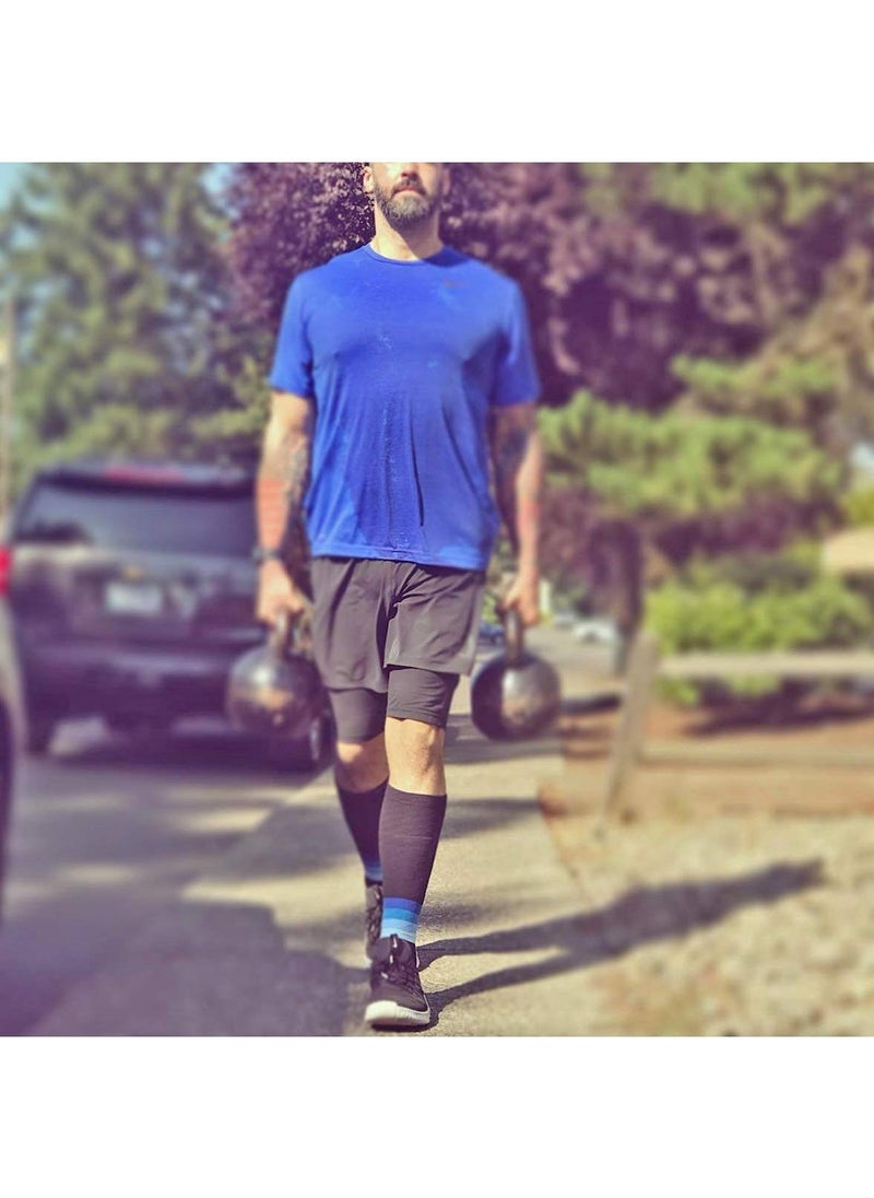Sweet seven Calf Support Compression Sleeves (Pair) for Men, Women | Running, 20-30mmHg Class 2 | Shin Splints Relief, Muscle Pain, Cramps | L-XL, Black w/Blue  - Image 3