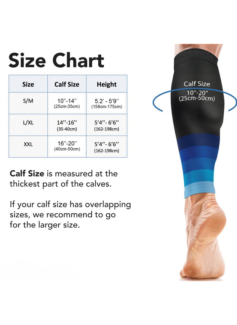 Sweet seven - Calf Support Compression Sleeves (Pair) for Men, Women | Running, 20-30mmHg Class 2 | Shin Splints Relief, Muscle Pain, Cramps | L-XL, Black w/Blue - Image 1