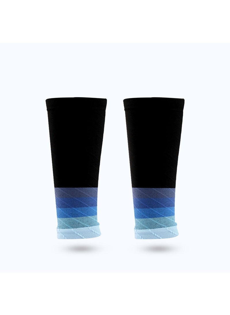 Sweet seven - Calf Support Compression Sleeves (Pair) for Men, Women | Running, 20-30mmHg Class 2 | Shin Splints Relief, Muscle Pain, Cramps | L-XL, Black w/Blue - Image 1
