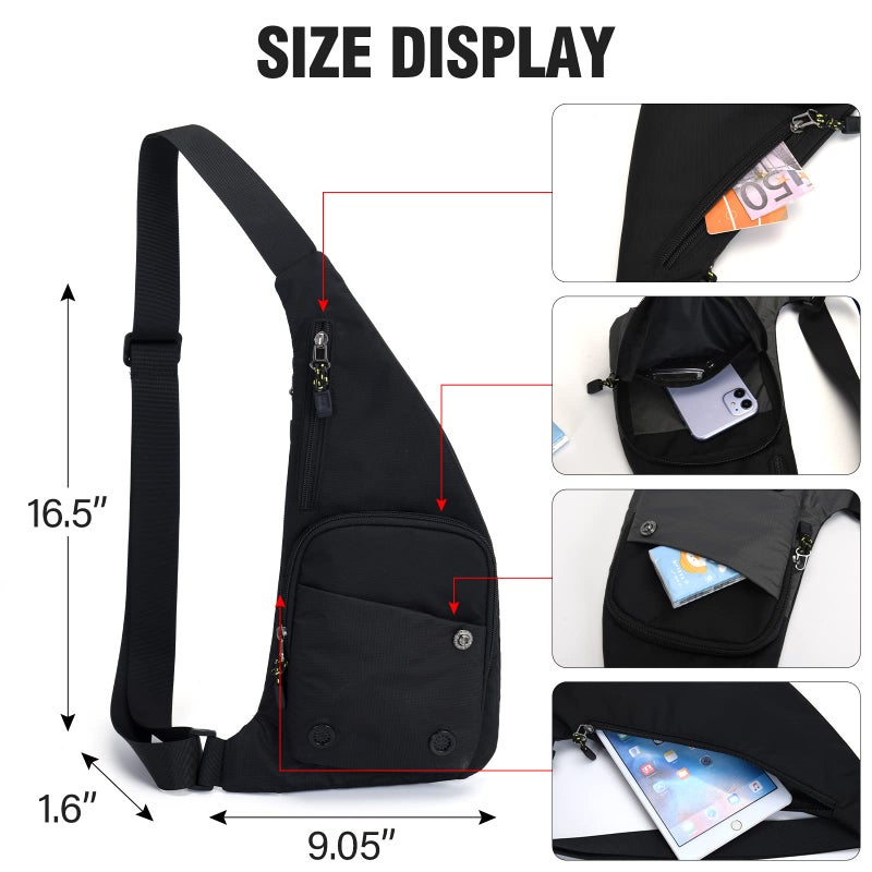 Peicees Sling Bag for Men Women Shoulder Bag Sling Backpack Durable Chest Bag for Running Camping Exercise Outdoor (S_Gery) - Image 4