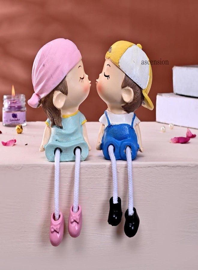 ascension Cute Resin Couple Figurines with Hanging Legs Boy & Girl Romantic Statues Love Showpiece Decorative Item for Anniversary Tabletop Birthday Gift Wedding Valentine's Day Home & Office Décor - Image 1