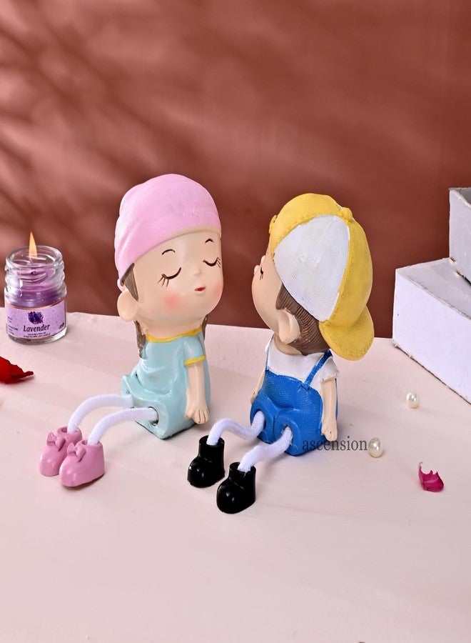 ascension Cute Resin Couple Figurines with Hanging Legs Boy & Girl Romantic Statues Love Showpiece Decorative Item for Anniversary Tabletop Birthday Gift Wedding Valentine's Day Home & Office Décor - Image 3