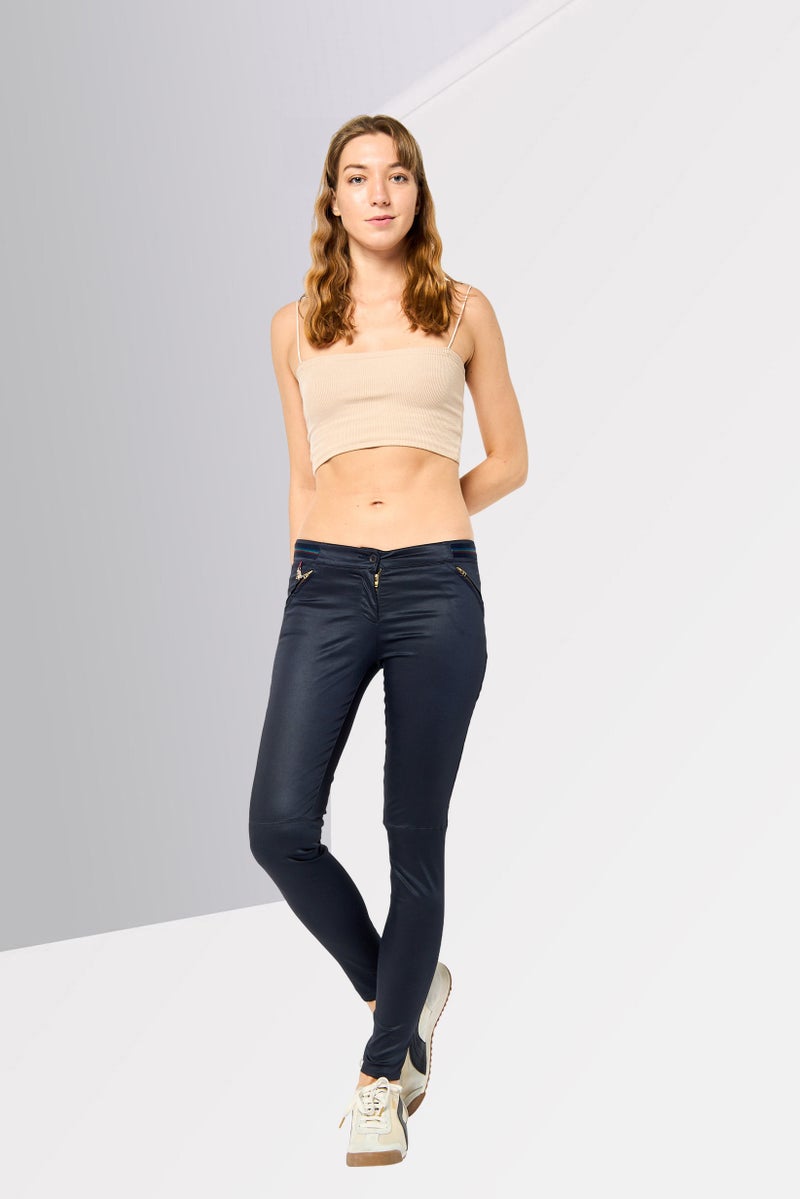 Harmont & Blaine Women Regular Fit Solid Skinny Leg Pants, Dark Navy - Image 2