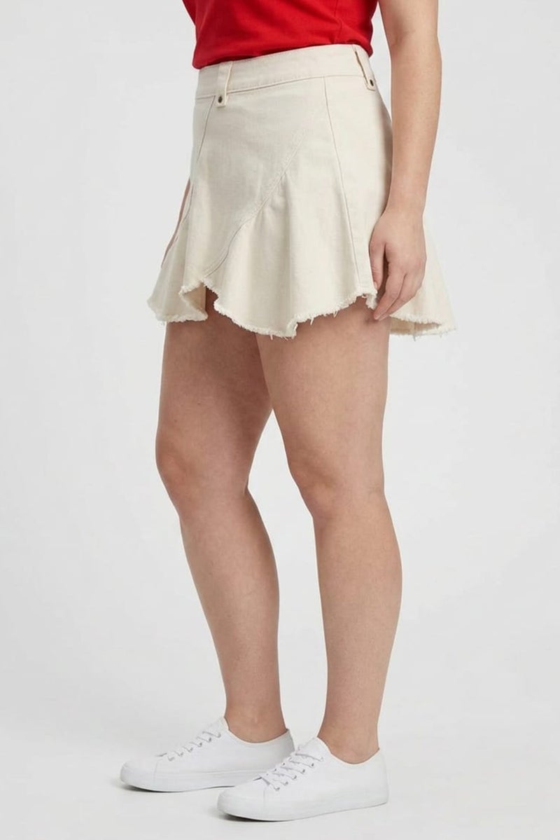 MONKI Women Plain Mini Skirt, Off White - Image 3