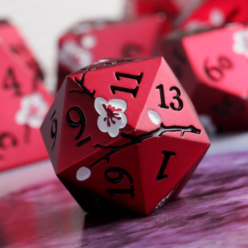 DNDND Matt Red DND Metal Dice, 7 PCS Heavy Metallic D&D Dice Set with Gorgeous Gift Case for Dungeons and Dragon Tabletop Game (Matte Red with White Flower) - Image 2