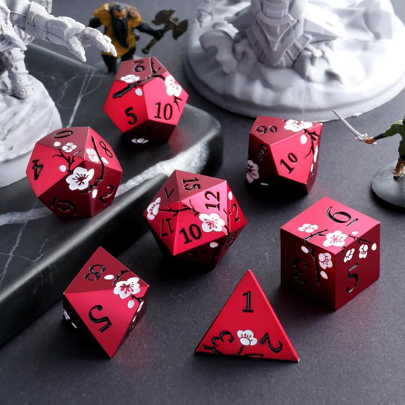 DNDND Matt Red DND Metal Dice, 7 PCS Heavy Metallic D&D Dice Set with Gorgeous Gift Case for Dungeons and Dragon Tabletop Game (Matte Red with White Flower) - Image 5
