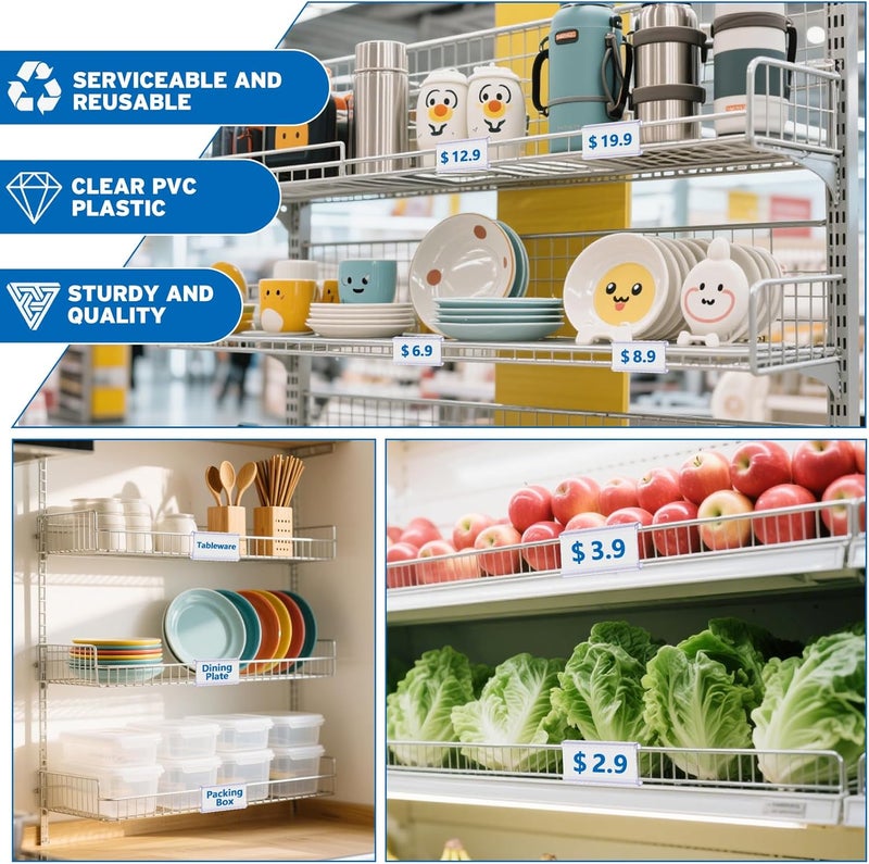 Meetory 100 Pcs Wire Shelf Label Holder with Paper Inserts, Compatible with 1-1/4 Inch Shelves, Plastic Shelf Tags for Wire Shelving Label Clips with Label Paper Removable Wire Rack Label Holder Display Clip - Image 5