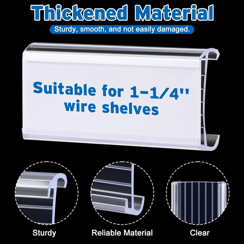Meetory 100 Pcs Wire Shelf Label Holder with Paper Inserts, Compatible with 1-1/4 Inch Shelves, Plastic Shelf Tags for Wire Shelving Label Clips with Label Paper Removable Wire Rack Label Holder Display Clip - Image 3