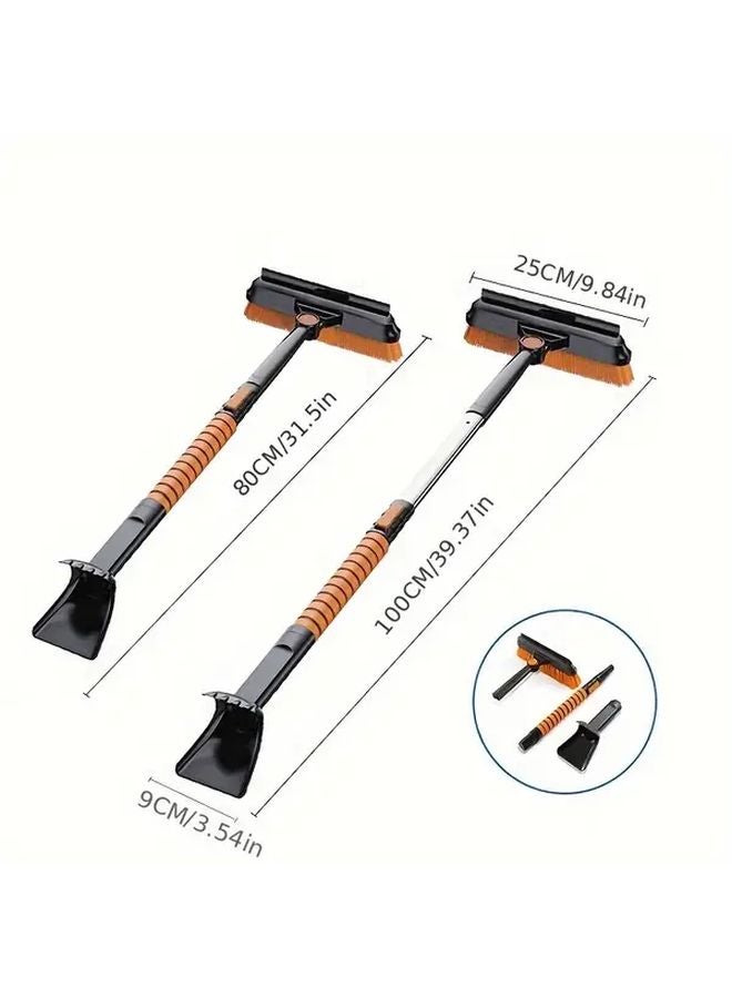 3 In 1 Portable Ice Scraper Snow Brush With Telescopic Handle Rotating Head Sharp Blade - Image 1