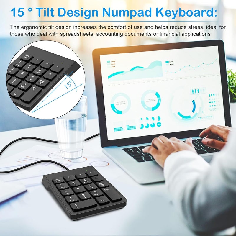 NOOX 1Goal USB Numeric Keypad Numpad Portable Slim Mini Number Pad Keyboard for Laptop Desktop Computer PC, ChromBook, Surface Pro Notebook, Tax Number Calculate, Office Travel & Home Key Black (1G-NUMPAD) - Image 4