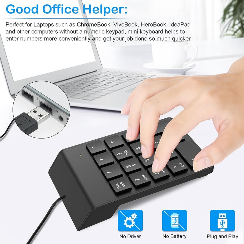 NOOX 1Goal USB Numeric Keypad Numpad Portable Slim Mini Number Pad Keyboard for Laptop Desktop Computer PC, ChromBook, Surface Pro Notebook, Tax Number Calculate, Office Travel & Home Key Black (1G-NUMPAD) - Image 2