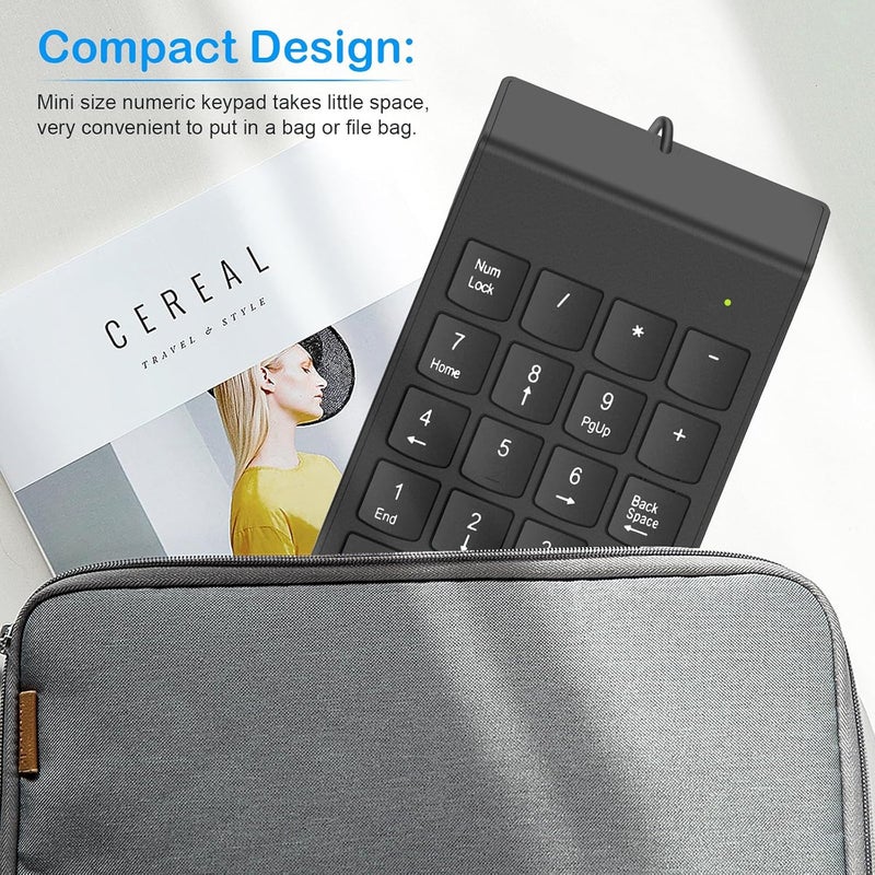 NOOX 1Goal USB Numeric Keypad Numpad Portable Slim Mini Number Pad Keyboard for Laptop Desktop Computer PC, ChromBook, Surface Pro Notebook, Tax Number Calculate, Office Travel & Home Key Black (1G-NUMPAD) - Image 5