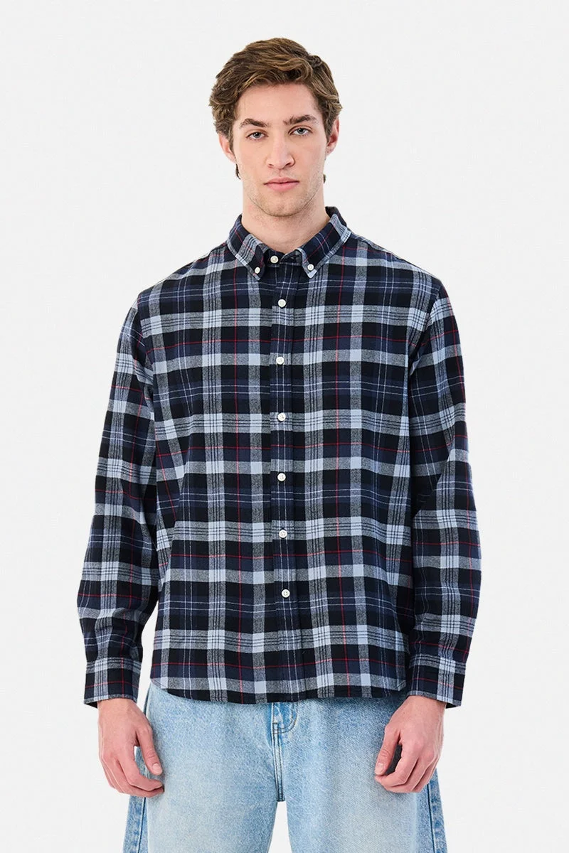 سنيتش Navy Checkered Long Sleeve Regular Fit Shirt
