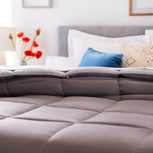 LINENSPA Reversible Down Alternative Comforter and Duvet Insert - All-Season Comforter with Box Stitch and 8 Duvet Loops - Bedding for Kids, Teens, and Adults – Stone/Charcoal - Oversized Queen - Image 5