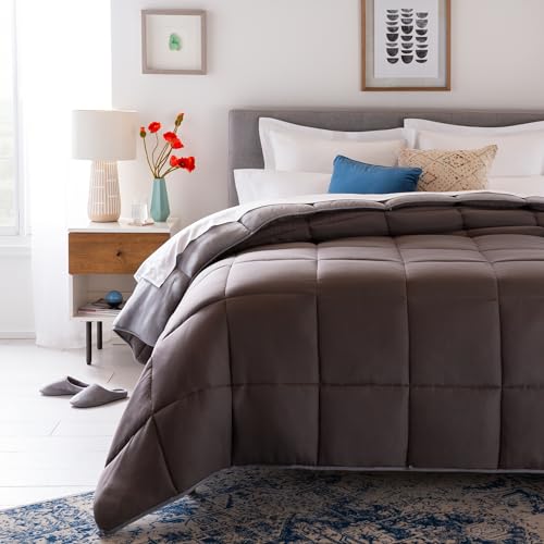 LINENSPA Reversible Down Alternative Comforter and Duvet Insert - All-Season Comforter with Box Stitch and 8 Duvet Loops - Bedding for Kids, Teens, and Adults – Stone/Charcoal - Oversized Queen - Image 3