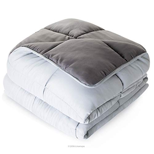 LINENSPA Reversible Down Alternative Comforter and Duvet Insert - All-Season Comforter with Box Stitch and 8 Duvet Loops - Bedding for Kids, Teens, and Adults – Stone/Charcoal - Oversized Queen - Image 2