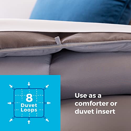 LINENSPA Reversible Down Alternative Comforter and Duvet Insert - All-Season Comforter with Box Stitch and 8 Duvet Loops - Bedding for Kids, Teens, and Adults – Stone/Charcoal - Oversized Queen - Image 4