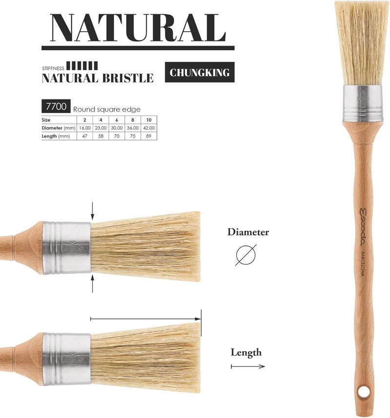 Escoda Series 7700 Artist Oil and Acrylic Paint Brush for Murals Decorative Work  Faux Finishing Natural Chungking Hog Bristle Round Square Edge Size 2 - Image 3