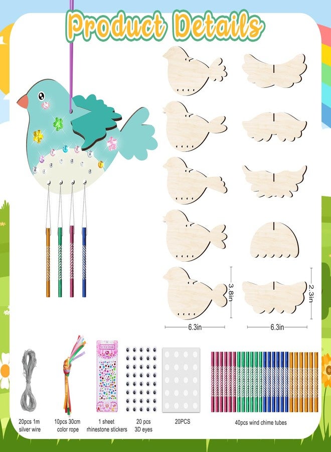 TREACLUB 10Pack 3D Bird Wind Chime Kit for Kids Spring Make Your Own Bird Wind Chime Make a Wind Chime Kit DIY Coloring Wooden Arts and Crafts for Girls Boys Toddles Home Garden - Image 2