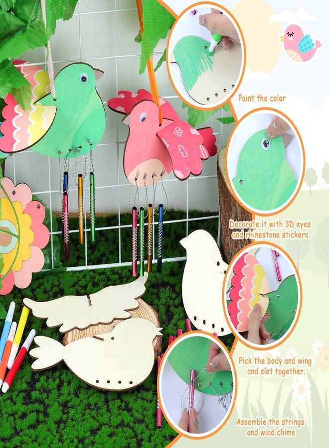 TREACLUB 10Pack 3D Bird Wind Chime Kit for Kids Spring Make Your Own Bird Wind Chime Make a Wind Chime Kit DIY Coloring Wooden Arts and Crafts for Girls Boys Toddles Home Garden - Image 3