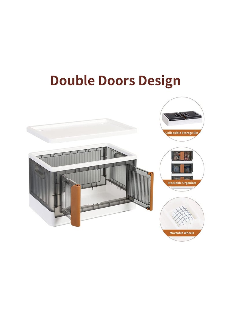Storage Bins with Lids - Collapsible Storage Bins, Plastic Storage Bins 32L Folding Storage Box, Stackable Toy Storage Bins, Containers for Organizing, Storage Box with Door(White)