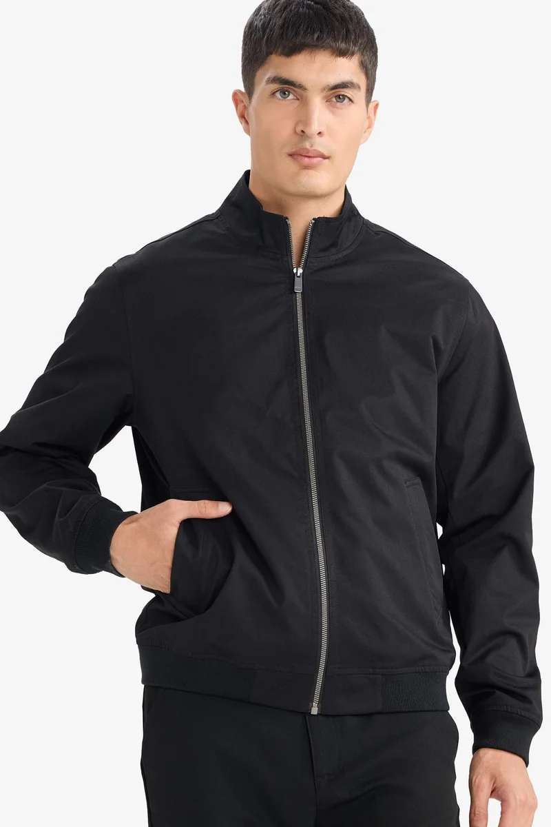 ديفاكتو Slim Fit Stand Collar Zip-Up Lined Jacket