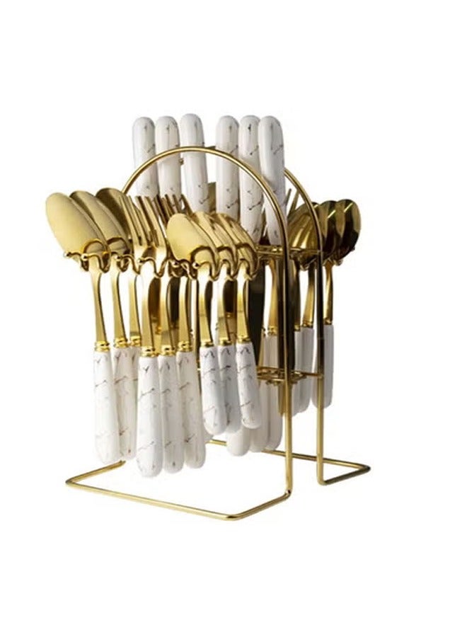 KLNAMAEAAN 24 Piece Stainless Steel Hanging Cutlery Set with Stand for 6 People Mirror Finish Flatware for Home and Kitchen Use - Image 1
