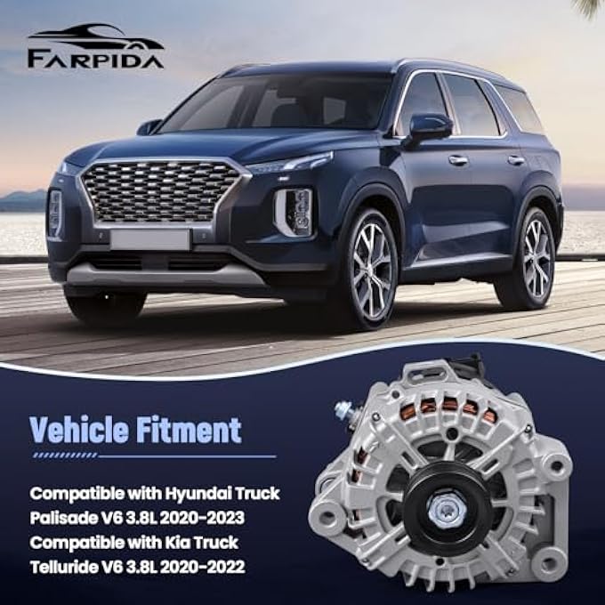Farpida 37300-3L060 Alternator 180AMP Fits for Hyundai Truck Palisade V6 3.8L 2020-2023, Fits for Kia Truck Telluride V6 3.8L 2020-2022, Replace# 37300-3L060, 2722099, 601-10129 (13.5V 180Amp) - Image 1