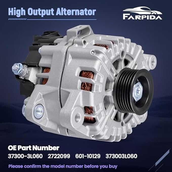 Farpida 37300-3L060 Alternator 180AMP Fits for Hyundai Truck Palisade V6 3.8L 2020-2023, Fits for Kia Truck Telluride V6 3.8L 2020-2022, Replace# 37300-3L060, 2722099, 601-10129 (13.5V 180Amp) - Image 2