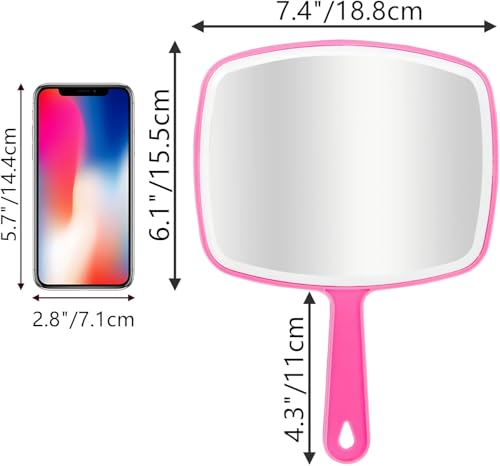 DVHOK Handheld Mirror, Portable Hand Mirror with Hanging Hole in Handle, Pink 10.4" L x 7.4" W - Image 2