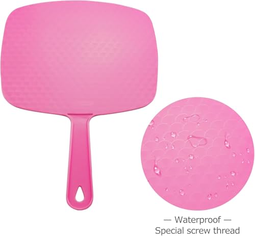 DVHOK Handheld Mirror, Portable Hand Mirror with Hanging Hole in Handle, Pink 10.4" L x 7.4" W - Image 3