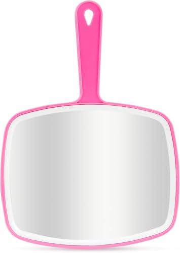DVHOK Handheld Mirror, Portable Hand Mirror with Hanging Hole in Handle, Pink 10.4" L x 7.4" W - Image 1