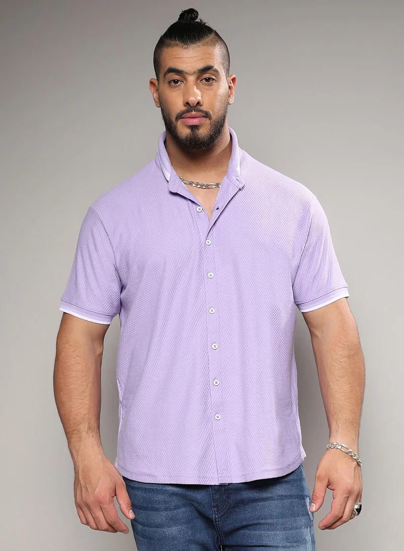 Instafab Plus Instafab Plus Men's Lavender Contrast Hem Shirt For Casual Wear | Spread Collar | Short Sleeve | Button Closure | Cotton Shirts Crafted With Comfort Fit For Everyday Wear