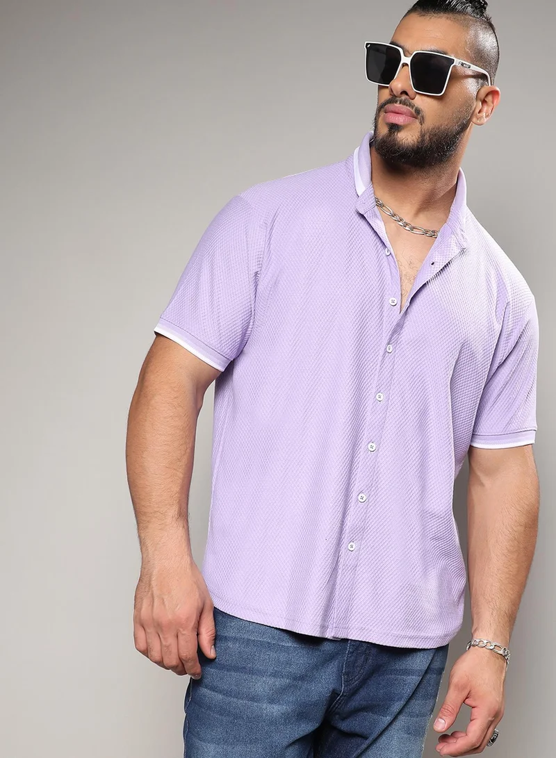 Instafab Plus Instafab Plus Men's Lavender Contrast Hem Shirt For Casual Wear | Spread Collar | Short Sleeve | Button Closure | Cotton Shirts Crafted With Comfort Fit For Everyday Wear